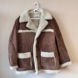 Vintage 1970 Schott Bros Rancher 100% leather suede sherpa lined coat size 44